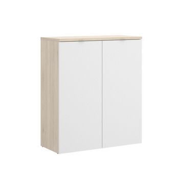 Armario Bajo De Escritorio 2 Puertas - Rox - 96x79x40 - Natural / Blanco Brillo