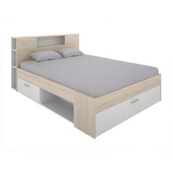 Cama Clásica Leandre 2 Cajones 228.5x169.5x95 Cm Color Color Natural Claro, Blanco Vente-unique