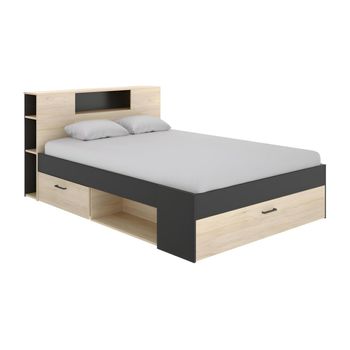 Cama Clásica Leandre 2 Cajones 218.5x149.6x95 Cm Color Gris Antracita, Color Natural Claro Vente-unique