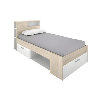 Base De Cama Leandre 1 Cajón 218.5x99.5x95 Cm Color Color Natural Claro, Blanco Vente-unique