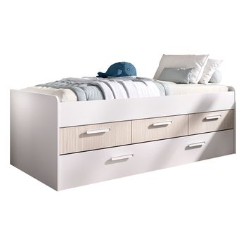 Leka - Cama Compacta  - 67,5x194,3x95 - Blanco/alistonado