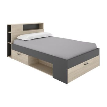 Cama Clásica Leandre 1 Cajón 217.3x129.6x95 Cm Color Gris Antracita, Color Natural Claro Vente-unique