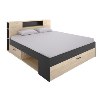 Cama Clásica Leandre 2 Cajones 228.5x189.5x95 Cm Color Gris Antracita, Color Natural Claro Vente-unique