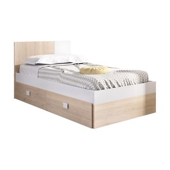 Dina - Cama 190x90 +  2 Cajones - 79x97x196 - Natural / Blanco