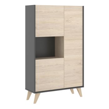 Aparador Modulo Alto 3 Puertas - Ness - 135x81x43 - Grafito / Natural