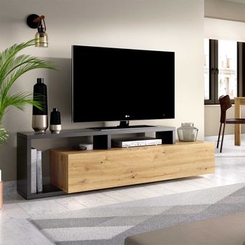 Mueble Tv, Televisión, Muebles De Salón, Almacenaje, 200x57x35cm, Para  Tv Hasta 80, Chimenea Eléctrica, Diseño Industrial, Estilo Moderno, Negro con Ofertas en Carrefour