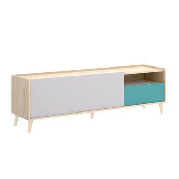 Mueble Tv 1 Cajon Y 1 Puerta - Nova - 47x155x43 - Blanco / Gris / Natural / Esmeralda