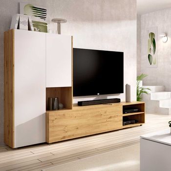 Mueble de salón Atila blanco mate y cristal negro (2,35m)