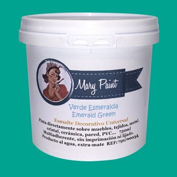 Pintura Muebles Al Agua Multisuperficie Acabado Mate Verde Esmeralda 750 Ml Mary Paint