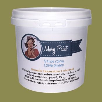 Pintura Muebles Al Agua Multisuperficie Acabado Mate Verde Oliva 750 Ml Mary Paint