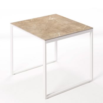 Mesa Cerámica Smart Noce 90x90x75cm Blanca, Apta Para Interior Y Exterior, Superficie Porcelánica Y Estructura De Acero Smartile