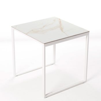 Mesa Cerámica Smart Gold 75x75x75cm Blanca, Apta Para Interior Y Exterior, Superficie Porcelánica Y Estructura De Acero Smartile