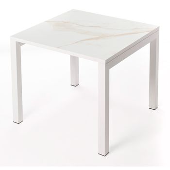 Mesa Cerámica Luxury Gold 90x90x75cm Blanca, Apta Para Interior Y Exterior, Superficie Porcelánico Y Estructura De Acero Smartile