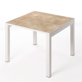 Mesa Cerámica Luxury Noce 90x90x75cm Blanca, Apta Para Interior Y Exterior, Superficie Porcelánica Y Estructura De Acero Smartile