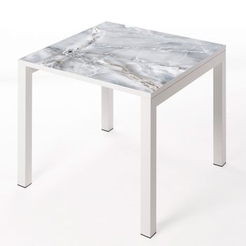 Mesa Cerámica Luxury Smerato 75x75x75cm Blanca, Apta Para Interior Y Exterior, Superficie Porcelánica Y Estructura De Acero Smartile