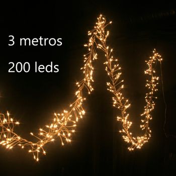 Guirnalda Micro Led, 200 Leds Blanco Cálido 3000k, 3m Cable Efecto Alambre Plateado, Transformador 12v Incluido