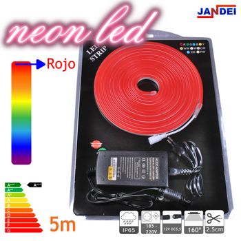 Kit Neon Led Flexible 5m Rojo Decorativo 12vdc 6 * 12mm Rojo Incluye Transformador Y 1m Cable