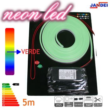 Kit Neon Led Flexible 5m Verde Decorativo 12vdc 6 * 12mm Incluye Transformador Y 1m Cable