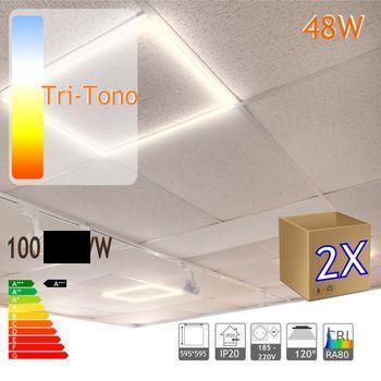 Pack  2x Marco Luminoso Panel Led Cuadrado 60x60cm Tricolor 6000-4000-3000k, 36w 4800 Lumenes (=250w) Falso Techo 60x60 Panel Led