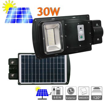 Farola Led 30w Solar Exterior Ip67 Panel Integrado 60 Led 800 Lúmenes, 6500k Blanco Frío, Batería Ion-litio Con Mando A Distancia