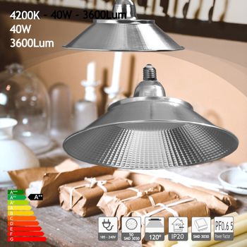 Bombilla Lámpara Led E27 40w Luz Natural 4200k, Forma De Campana Industrial