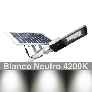 Farola Led 200w Solar Exterior Ip65 Panel Orientable 25w 200 Leds 2500 Lúmenes, 4200k Blanco Neutro, Batería Ion-litio