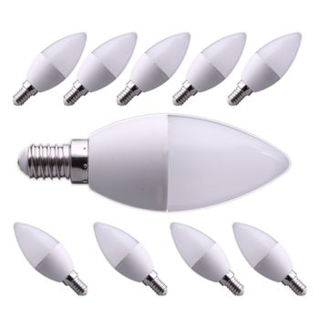 Pack De 10x Bombilla Led E14, Casquillo Fino, Tipo Vela, C37 De 7w, 330º De Apertura (blanco Cálido 3000k)