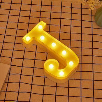 Letra Led "j" Iluminada Con Luz Blanca Cálida, Altura 22cm, Funcionamiento A Pilas 2*aa