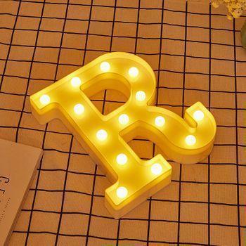 Letra Led "r" Iluminada Con Luz Blanca Cálida, Altura 22cm, Funcionamiento A Pilas 2*aa