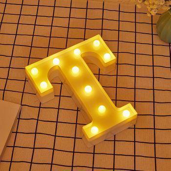 Letra Led "t" Iluminada Con Luz Blanca Cálida, Altura 22cm, Funcionamiento A Pilas 2*aa