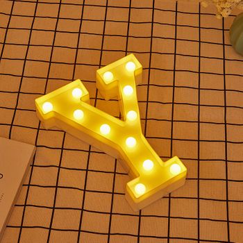 Letra Led "y" Iluminada Con Luz Blanca Cálida, Altura 22cm, Funcionamiento A Pilas 2*aa