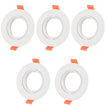 Pack X5 Foco Marco Aro Circular Orientable Empotrable En Techo Para Gu10 / Mr16 Embellecedor Blanco Corte 75mm Ø90*45mm Sin Led