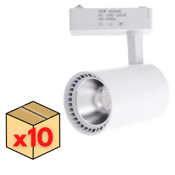 Pack X10 Foco Techo Led Carril Blanco 30w, Blanco Frio 6000k, 2200 Lúmenes, 220v 50-60hz Monofásico