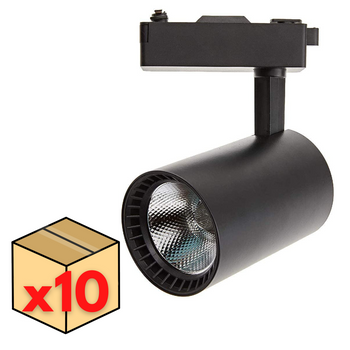 Pack X10 Foco Techo Led Carril Negro 30w, Blanco Frio 6000k, 2200 Lúmenes, 220v 50-60hz Monofásico