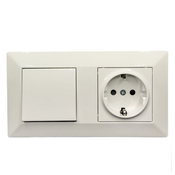 Enchufe Schuko 16a + Interruptor 2 Circuitos Con Marco Doble Policarbonato Blanco