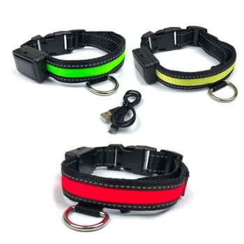 Fubuca Collar Luz Led Ajustable Para Perros Con Carga Solar Y Usb 3 Tamaños | Amarillo - S