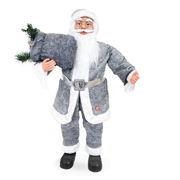 144205 Papá Noel Vestido Gris Decoración Navideña 50hcm Música Y Luces