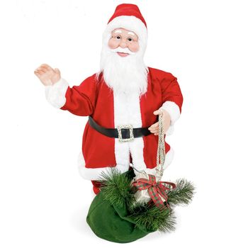 144208 Papá Noel Vestido Rojo Y Blanco Decoración Navideña 80hcm Música Y Luces