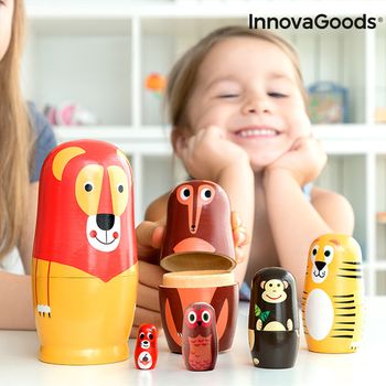 Matryoshka De Madera Con Figuras De Animales Funimals Innovagoods 11 Piezas