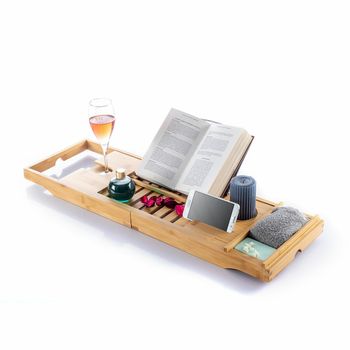 Bandeja De Bambú Para Bañera L80cm Con Soporte Para Libro, Ipad Y