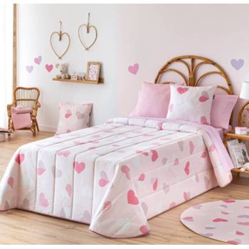 Colcha Bouti Infantil Corazones Cálida Y Versatil De Invierno Para Cama De 150 Cm