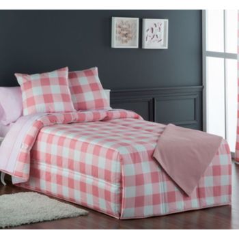 Edredon Conforter Infantil Vichy Rosa Para Cama De 150 Cm