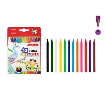 Starplast Set 12 Ceras De Colores Plastistar Extra Resistentes Forma Cilíndrica