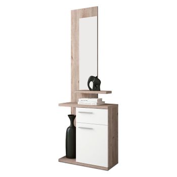 Mueble Recibidor Con Espejo De Pared Darcy. 91,5x85x37,9 Cm. Consola Con  Cajón Y Estante Inferior. con Ofertas en Carrefour