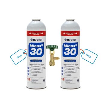 Pack 2 Envases (+ Valvula) Gas Refrigerante Orgánico Ecologico Minus 30 Para Sistemas R12 R134a R123