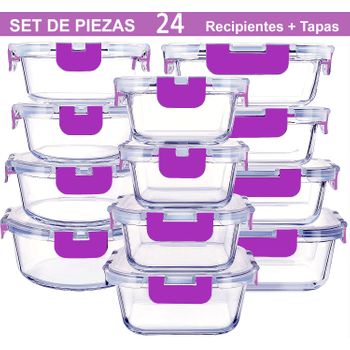 Recipientes De Cristal Para Alimentos - 24 Piezas (12 Recipientes Y 12 Tapas) - Apto Lavavajillas