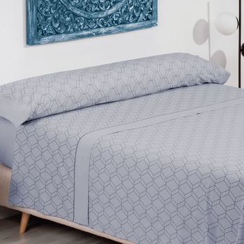 Juego De Sábanas  Gris/ Azul Cama 90x190/200 Cm  Don Descanso Gea