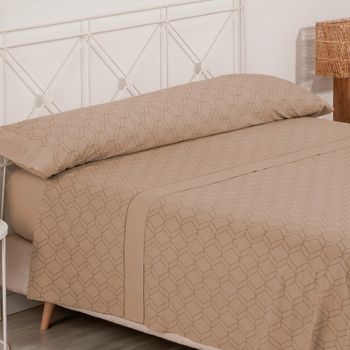 Juego De Sábanas  Beig / Blanco Cama 90x190/200 Cm  Don Descanso Gea