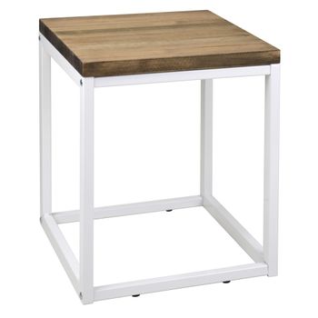 Mesa Auxiliar Icub Big Wood 40x40x48cm Blanca En Madera Maciza De Pino Acabado Vintage Estilo Industrial Box Furniture