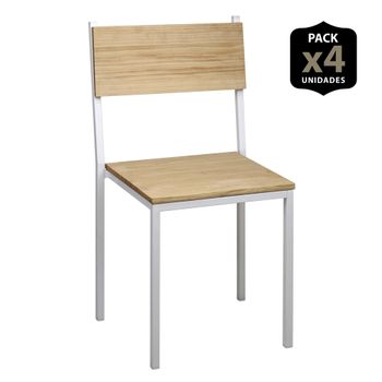 Sillas Icub Encajable Pack 4ud. 40x40x85cm Blancas En Madera Maciza De Pino Acabado Vintage Estilo Industrial Box Furniture